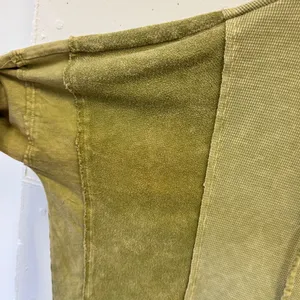 J.HER Olive Green Mixed Media Thermal Waffle Knit Hoodie Oversized Distressed Lg thumbnail 5