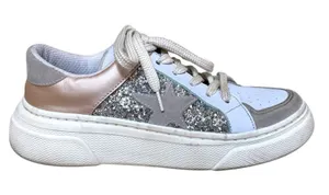 Pink Lily Silver Star Patch Glitter Platform Sneakers Silver Pink Womens Size‎ 8 thumbnail 1