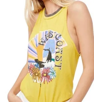 ⭐️Free People we the free west coast yellow swing graphic tank top size small thumbnail 1