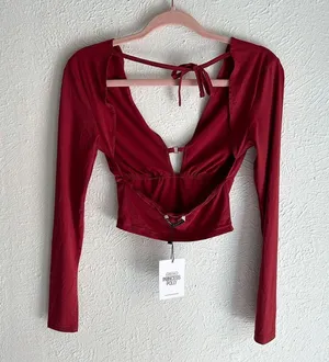 Princess Polly Maier Open Back Long Sleeve Top Red Sz 2 thumbnail 3