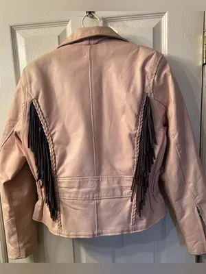 Unik Blush Leather Fringe Moto Jacket Pink Size M thumbnail 2