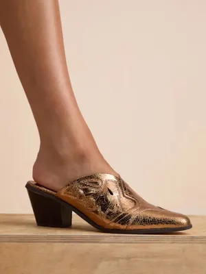 Lulu's Metallic Gold Pointed Mule Heeled Boots thumbnail 3