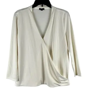 Ann Taylor Factory White Wrap Crossover Blouse Medium thumbnail 1