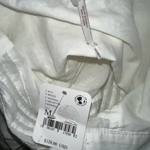 Free People semi sheer white pleated button down shirt Medium NWT thumbnail 3