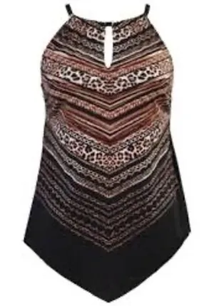 Miraclesuit Kiara peephole tankini top high neck black gold women's size‎ 12 thumbnail 1