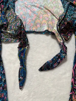 Eat Sleep Rave large bell sleeve Boho Tie-Front Crop Top festival colorf Paisley thumbnail 2