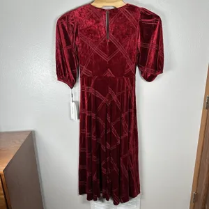 NEW Calvin Klein Red Burnout Velvet Midi Maxi Dress Womens 14 Faux Wrap Holiday‎ thumbnail 4