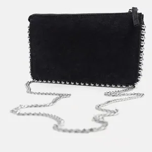 Zara Black Faux Suede silver studded crossbody bag / clutch thumbnail 2