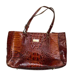 Brahmin Tote Bag Women Large Pecan Brown Fair Croc Embossed Leather Shoulder Bag thumbnail 1