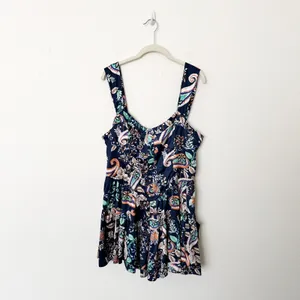[Lulu's] Positively Adorable Navy Scarf Print Satin Tiered Bustier Romper NWT XL thumbnail 3