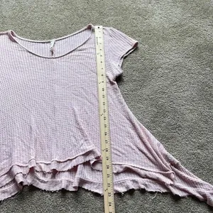 Anthropologie Lazy Sundays Pink‎ Waffle Knit Asymmetrical Hem Top thumbnail 2