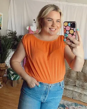 free people orange coral ribbed cropped muscle tee thumbnail 2