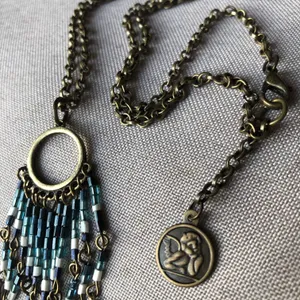 Vintage boho fringe necklace Brown thumbnail 3