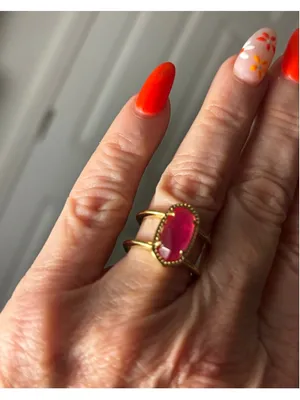 Kendra Scott Elyse Double Band Gold Tone Pink Stone Ring Size 6 thumbnail 2
