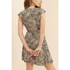 Free People French Quarter Wrap Mini Dress Women's Medium Black Brown White thumbnail 2