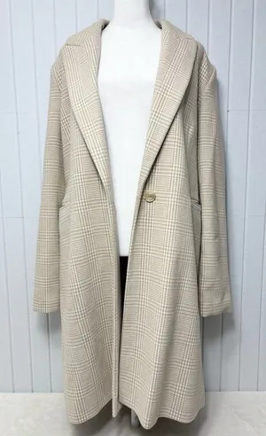 Primark Cream Plaid Long‎ Blazer Jacket Size 12 thumbnail 1
