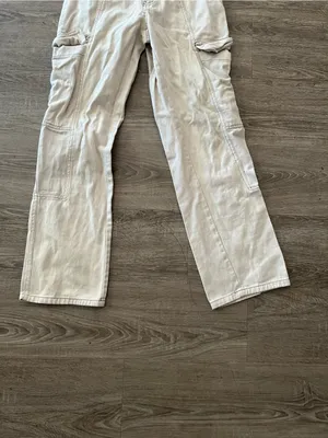 RSQ Wide Leg Baggy Pants Womens Medium Ecru Cargo Elastic Waist Cotton Utility thumbnail 3