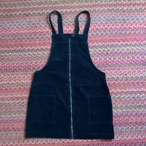 Black Corduroy Zip Front Overall Mini Dress thumbnail 1