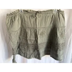 Arizona Jeans Boho Tiered‎ Mini Skirt L/XL Olive Green Lace Trim Cottagecore Y2K thumbnail 2