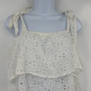 American Eagle Babydoll Eyelet Tank Womens Top Sz S White Boho Festival Cottage thumbnail 3