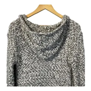 Poof Apparel Cardigan Womens Medium Grey White Hooded‎ Longline Textured Pocket thumbnail 6