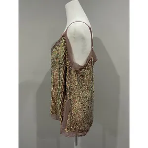 Sparkling ASOS Sequin Cami Top Pink Mauve V Neck Spaghetti‎ Strap Women size 8 thumbnail 4