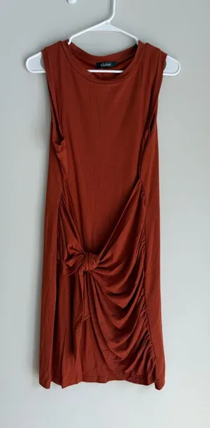 Sleeveless Knot-Detail Dress in Rust thumbnail 1