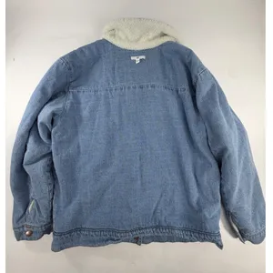 BP Reversible Denim Faux Shearling Jacket Blue Ivory Button Front Womens XL thumbnail 4