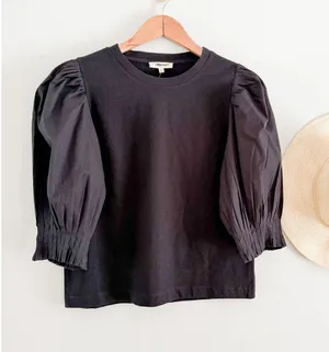 Madewell | NWT Puff Sleeve Knit Top in Black‎ | Sz M thumbnail 1