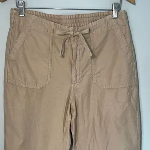 J.Crew Women’s Size Medium Tie-waist Camp Pant Beachwood Beige Pull On Ankle Tro thumbnail 3