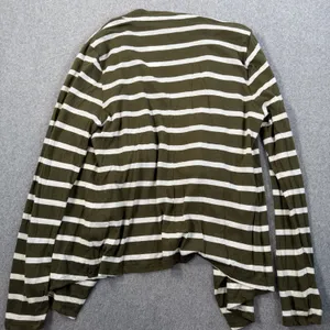 J.CREW Women's Medium Olive Green White Striped Open Drape Cardigan Cotton 68140 thumbnail 9
