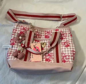 Pink Cherry Plaid Shoulder Bag with Red Accent Straps thumbnail 1