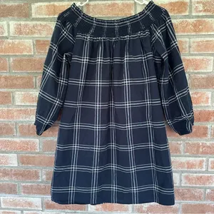 Abercrombie Fitch Plaid Off Shoulder Mini Dress Navy White Women’s Large thumbnail 8