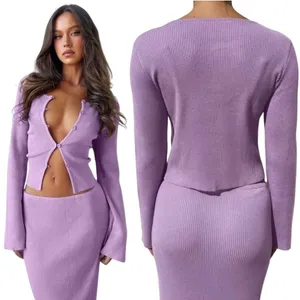 Tiger Mist Sweater Women XS Purple Ribbed Knit Monica Cardigan Sexy‎ Preppy thumbnail 2