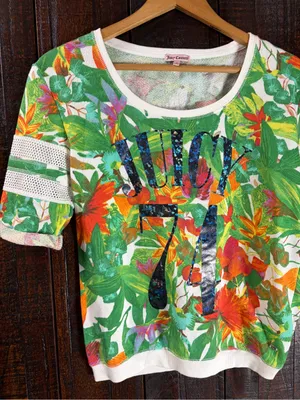 Juicy Couture Women’s Tropical Print Sporty Tee - 'Juicy 74' thumbnail 1