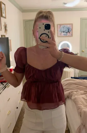 TJ Maxx Maroon Metallic Blouse thumbnail 1