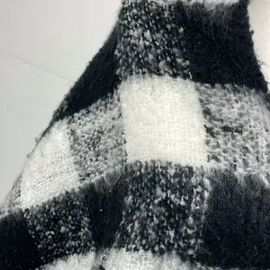 Source Unknown SCARF Chunky Plaid Black and White with fringe thumbnail 4