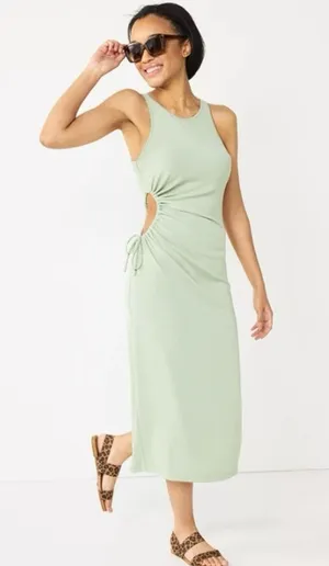 Sleeveless Knit Midi Dress With Cut Out Tie Side By Planet Gold thumbnail 1