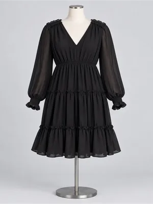 ModCloth Cheers for Tiers Black Chiffon Whimsigoth Mini Dress 8 Romantic Goth thumbnail 5