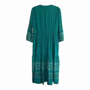 ✨Nurture Embroidered Pintuck Boho Green & White Maxi Sz Large Dress✨ thumbnail 4