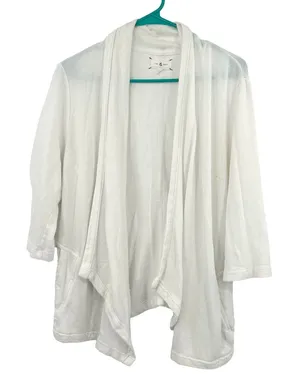 Lou & Grey Size XS Sweater White 3/4 Sleeve Asymmetrical Open Front‎ Cardigan thumbnail 1