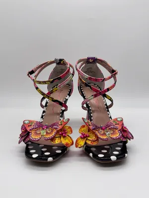 Betsey Johnson Camile Sandals 3D Butterfly Floral Ankle Strap Polka Dot Heel 5.5 thumbnail 2