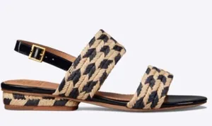 Tory Burch Lola Flat Sandals Jute Woven Nautical Summer Navy Coastal Resort Wear thumbnail 2