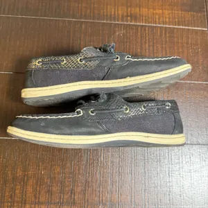 Sperry‎ Boat Shoes Women 9M Black Snakeskin Leather Canvas Songfish Loafers thumbnail 4