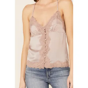 Wishlist Women's Satin Lace Trim Button Down Cami Tank Top thumbnail 2