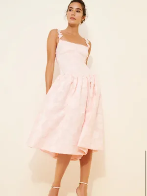 Anthropologie For Love & Lemons Pale Pink Florence Drop Waist Floral Midi Dress thumbnail 4