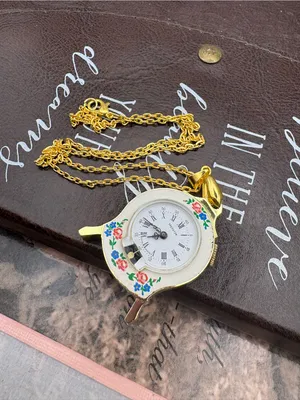 Vintage Sheraton Clock Pendant Necklace Floral Cottagecore Whimsigoth Gold Tone thumbnail 3