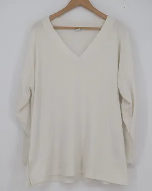 Old Navy Plush Tee Womens XL Cream Ribbed V-Neck Long Sleeve Oversized Top thumbnail 1