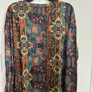 Source Unknown Printed Long-Sleeve Scoop Neck Top Multi Color L thumbnail 2