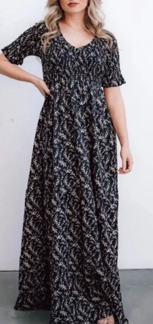 Baltic Born Lotta Black Floral Smocked Dress XS thumbnail 1